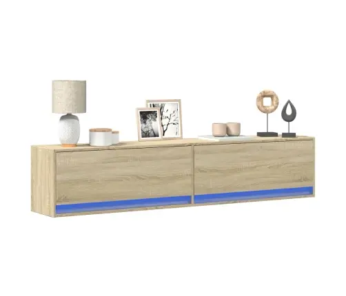 Sieninė Tv Spintelė Su Led Lemputėmis, Ąžuolo, 180X31X38Cm