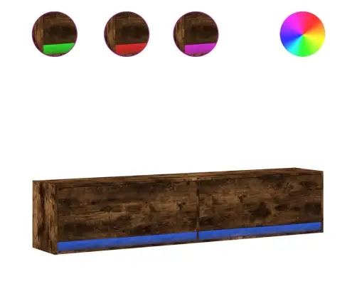 Sieninė Tv Spintelė Su Led Lemputėmis, Dūminė, 180X31X38Cm