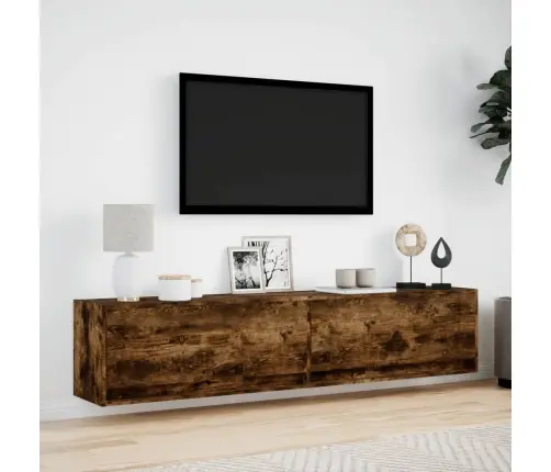 Sieninė Tv Spintelė Su Led Lemputėmis, Dūminė, 180X31X38Cm