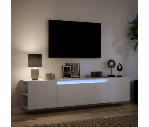 Sieninė Tv Spintelė Su Led Lemputėmis, Balta, 180X31X39,5Cm