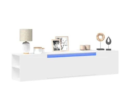 Sieninė Tv Spintelė Su Led Lemputėmis, Balta, 180X31X39,5Cm