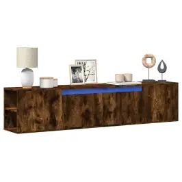 Sieninė Tv Spintelė Su Led Lemputėmis, Dūminė, 180X31X39,5Cm