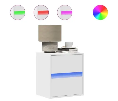 Sienas Naktsskapīši Ar Led Apgaismojumu, 2 Gab., Balti Vidaxl