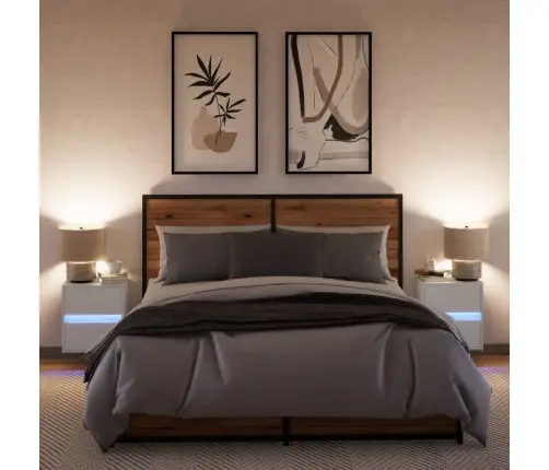 Sienas Naktsskapīši Ar Led Apgaismojumu, 2 Gab., Balti Vidaxl