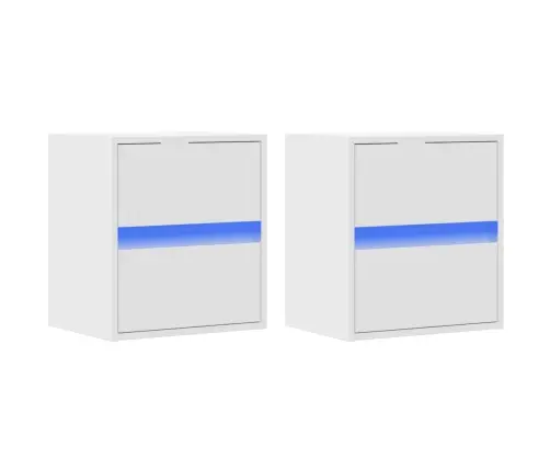 Sienas Naktsskapīši Ar Led Apgaismojumu, 2 Gab., Balti Vidaxl