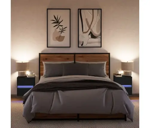 Sienas Naktsskapīši Ar Led Apgaismojumu, 2 Gab., Melni Vidaxl