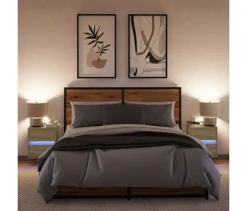 Sieninės Naktinės Spintelės Su Led, 2Vnt., Ąžuolo