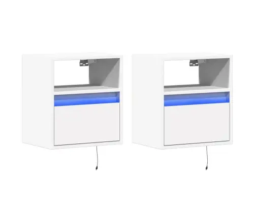 Sienas Naktsskapīši Ar Led Apgaismojumu, 2 Gab., Balti Vidaxl