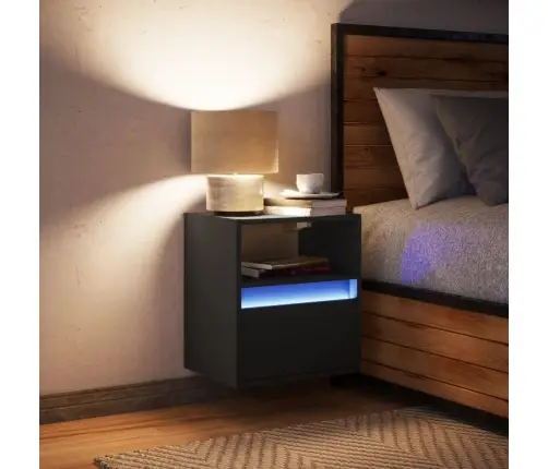 Prie Sienos Montuojama Naktinė Spintelė Su Led, Juoda