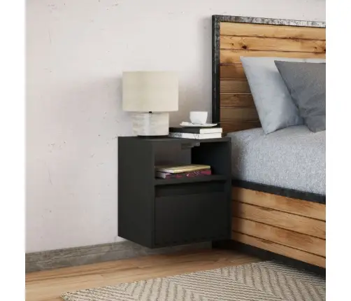 Prie Sienos Montuojama Naktinė Spintelė Su Led, Juoda