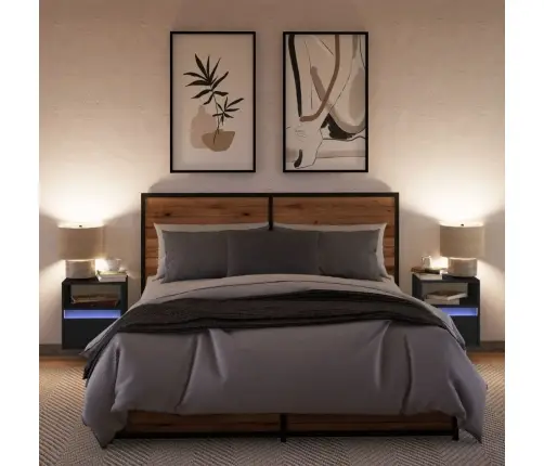 Sienas Naktsskapīši Ar Led Apgaismojumu, 2 Gab., Melni Vidaxl