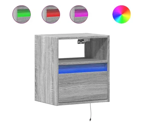 Prie Sienos Montuojama Naktinė Spintelė Su Led, Pilka Ąžuolo