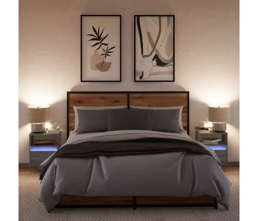 Sienas Naktsskapīši Ar Led, 2 Gab., Pelēcīga Ozolkoka Krāsa Vidaxl