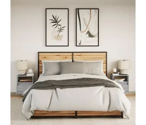 Sienas Naktsskapīši Ar Led, 2 Gab., Pelēcīga Ozolkoka Krāsa Vidaxl