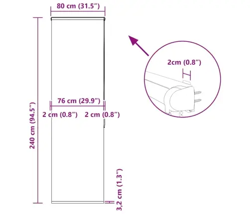 Rullo Žalūzija Dušai Ar Kaseti, 80X240 Cm, Auduma Platums 76 Cm Vidaxl