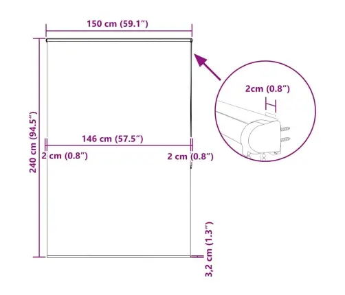 Rullo Žalūzija Dušai Kaseti, 150X240 Cm, Auduma Platums 146 Cm Vidaxl