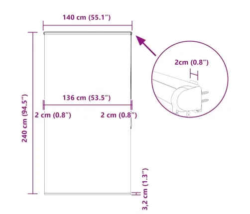 Rullo Žalūzija Dušai Kaseti, 140X240 Cm, Auduma Platums 136 Cm Vidaxl