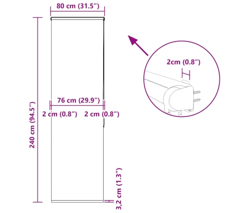 Rullo Žalūzija Dušai Ar Kaseti, 80X240 Cm, Auduma Platums 76 Cm Vidaxl