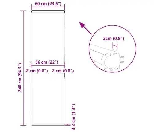 Rullo Žalūzija Dušai Kaseti, 60X240 Cm, Auduma Platums 56 Cm Vidaxl