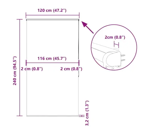 Rullo Žalūzija Dušai Kaseti, 120X240 Cm, Auduma Platums 116 Cm Vidaxl