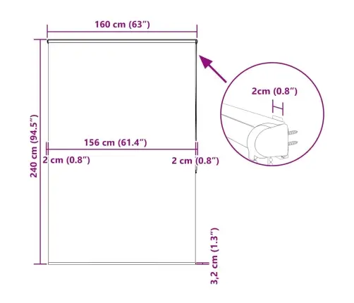 Rullo Žalūzija Dušai Kaseti, 160X240 Cm, Auduma Platums 156 Cm Vidaxl
