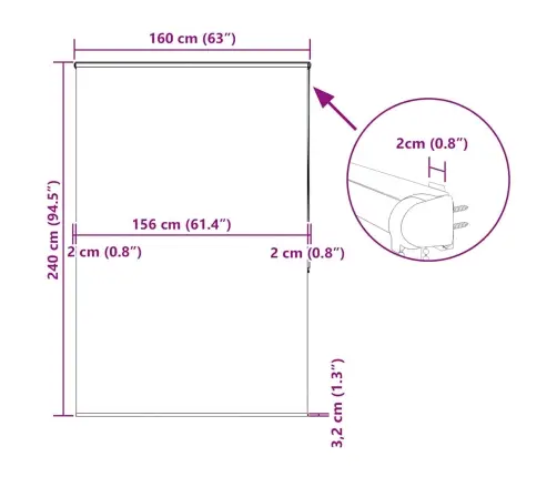 Rullo Žalūzija Dušai Kaseti, 160X240 Cm, Auduma Platums 156 Cm Vidaxl