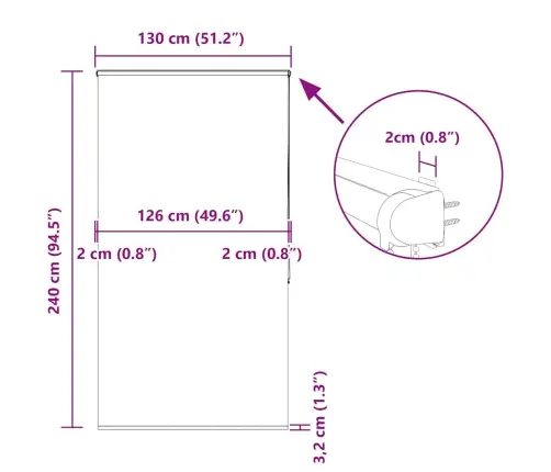 Rullo Žalūzija Dušai Kaseti, 130X240 Cm, Auduma Platums 126 Cm Vidaxl
