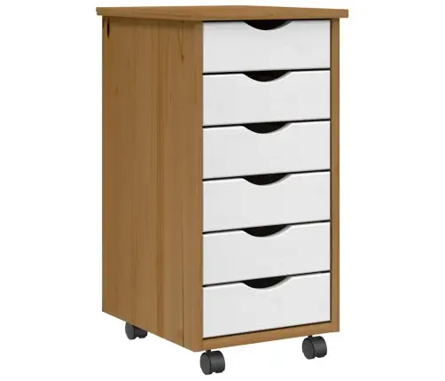 Skapis Ar Atvilktnēm Un Ritenīšiem Moss, Brūns, Priedes Koks Vidaxl