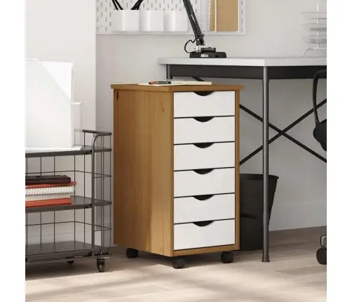 Skapis Ar Atvilktnēm Un Ritenīšiem Moss, Brūns, Priedes Koks Vidaxl