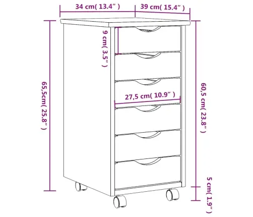 Skapis Ar Atvilktnēm Un Ritenīšiem Moss, Brūns, Priedes Koks Vidaxl