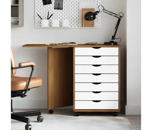 Ratastega Kirjutuslaud "Moss", Meepruun, Männipuit