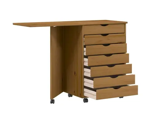 Ratastega Kirjutuslaud "Moss", Meepruun, Männipuit