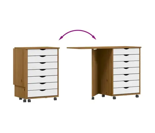 Ratastega Kirjutuslaud "Moss", Meepruun, Männipuit