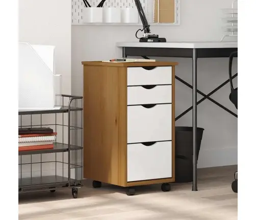 Spintelė Su Ratukais Ir Stalčiais Moss, Ruda, Pušies Masyvas