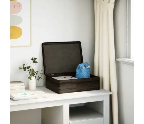 Puidust Kast Kaanega Must 40X30X13 Cm Täispuit Männipuit