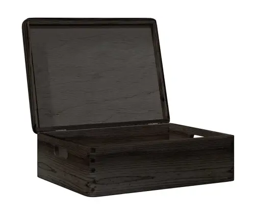 Puidust Kast Kaanega Ja Käepidemetega Must Täispuit Männipuit