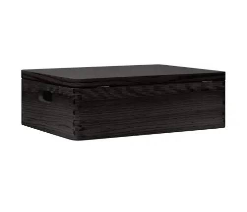 Puidust Kast Kaanega Ja Käepidemetega Must Täispuit Männipuit