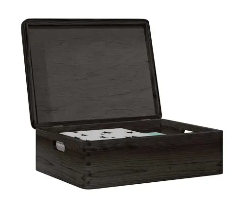 Puidust Kast Kaanega Ja Käepidemetega Must Täispuit Männipuit