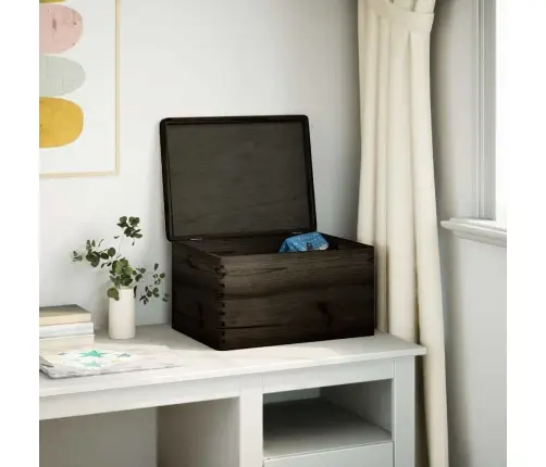 Koka Kaste Ar Vāku Un Rokturiem Melns 40X30X23 Cm Priedes Koks Vidaxl