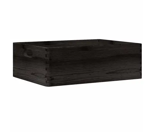 Puidust Kast Käepidemetega Must 40X30X13 Cm Täispuit Männipuit