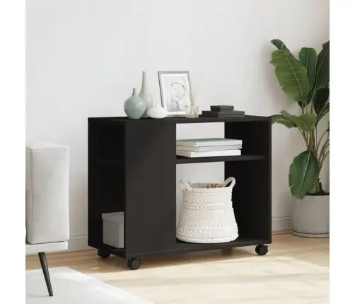 Šoninis Staliukas Su Ratukais, Juodas, 70X35X60cm Mediena