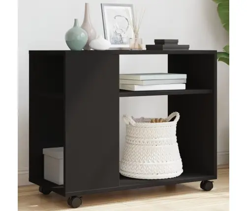 Šoninis Staliukas Su Ratukais, Juodas, 70X35X60cm Mediena