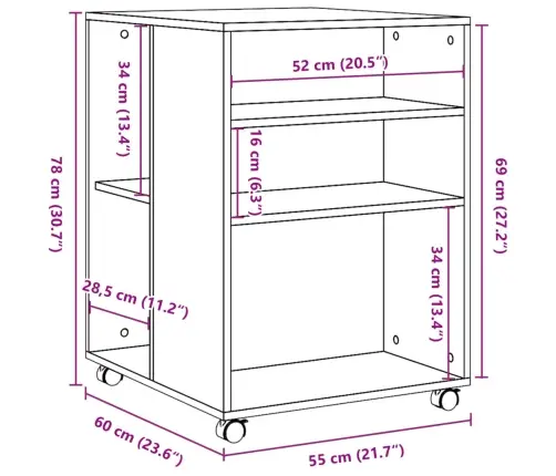 Galdiņš Ar Riteņiem, Pelēks, 55X60X78 Cm, Inženierijas Koks Vidaxl Galdiņš Ar Riteņiem, Pelēks, 55X60X78 Cm, Inženierijas Koks Vidaxl