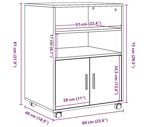 Spintelė Su Ratukais, Juoda, 60X48X81cm Apdirbta Mediena