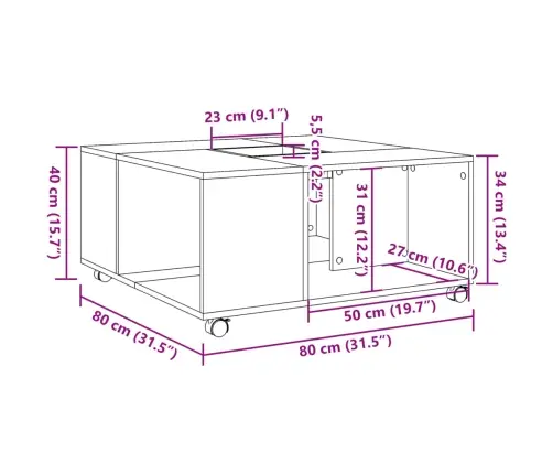 Kavos Staliukas, Betono Pilkas, 80X80X40cm Apdirbta Mediena Kavos Staliukas, Betono Pilkas, 80X80X40cm Apdirbta Mediena