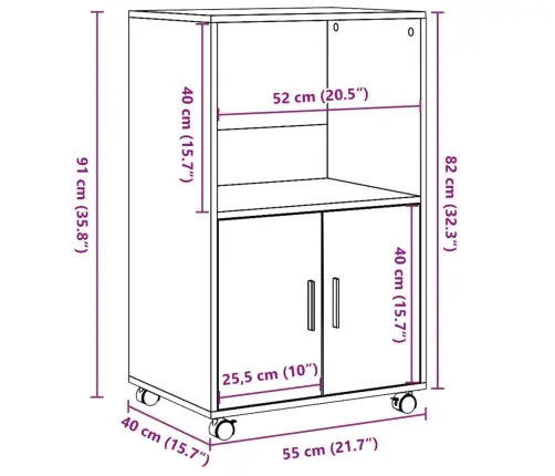 Spintelė Su Ratukais, Dūminio Ąžuolo, 55X40X91cm Mediena