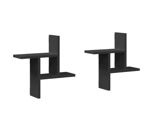 Sienas Plaukti, 2 Gab., Melni, 38X12X38 Cm, Inženierijas Koks Vidaxl