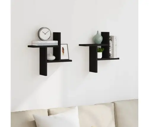 Sienas Plaukti, 2 Gab., Melni, 38X12X38 Cm, Inženierijas Koks Vidaxl