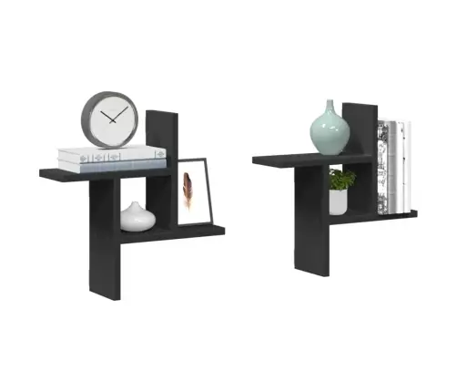 Sienas Plaukti, 2 Gab., Melni, 38X12X38 Cm, Inženierijas Koks Vidaxl