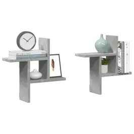 Sienas Plaukti, 2 Gab., Pelēki, 38X12X38 Cm, Inženierijas Koks Vidaxl